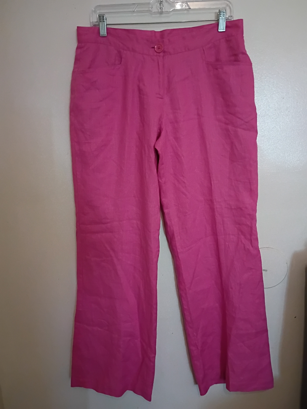 Laura Leigh Women's Wide-Leg 100% Lined Linen Bright Pink Pants Szā 10
